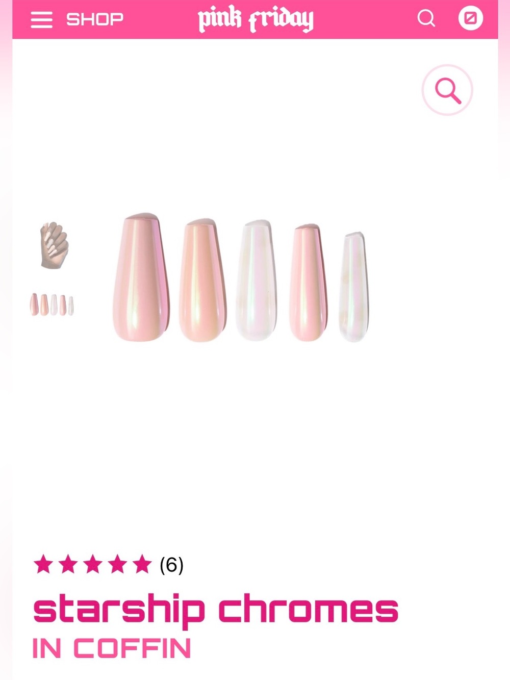 Pink Friday Nails Starship Chromes in Coffin L